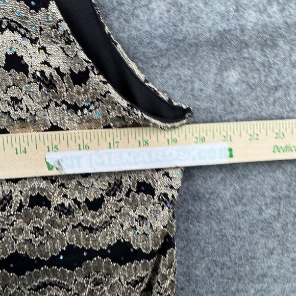 Dressbarn Tank Top Womens XL Black Gold Lace Sequin V Neck Babydoll‎ Y2K VTG - Picture 7 of 8